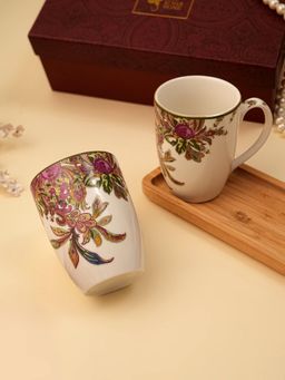 Ritu Kumar - Babushka White 24K Gold Pleated 2 Mugs Set