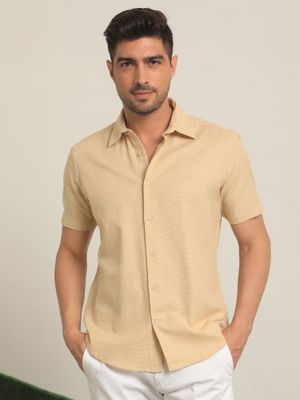 Rare Rabbit Matto Yellow Textured Short Sleeves Shirt