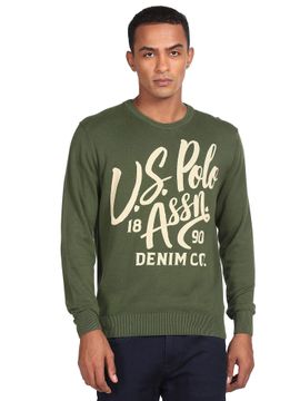 U.S. POLO ASSN. Sweater : Buy U.S. POLO ASSN. Men Olive Crew Neck Brand  Print Sweater Online | Nykaa Fashion