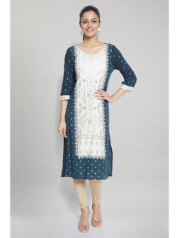 Aurelia - Blue Round Neck Printed Kurta