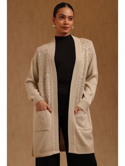 Soch - Womens Beige Acrylic Crochet Winter Shrug