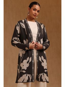 Soch - Womens Grey Acrylic Floral Winter Shrug