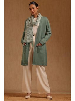 Soch - Womens Sap Green Acrylic Knitted Winter Shrug with Muffler