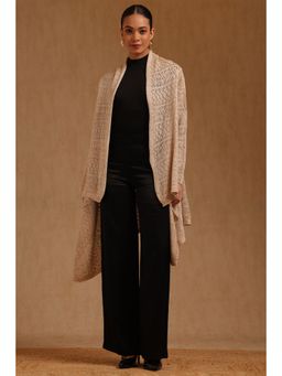 Soch - Womens Beige Acrylic Crochet Winter Shrug