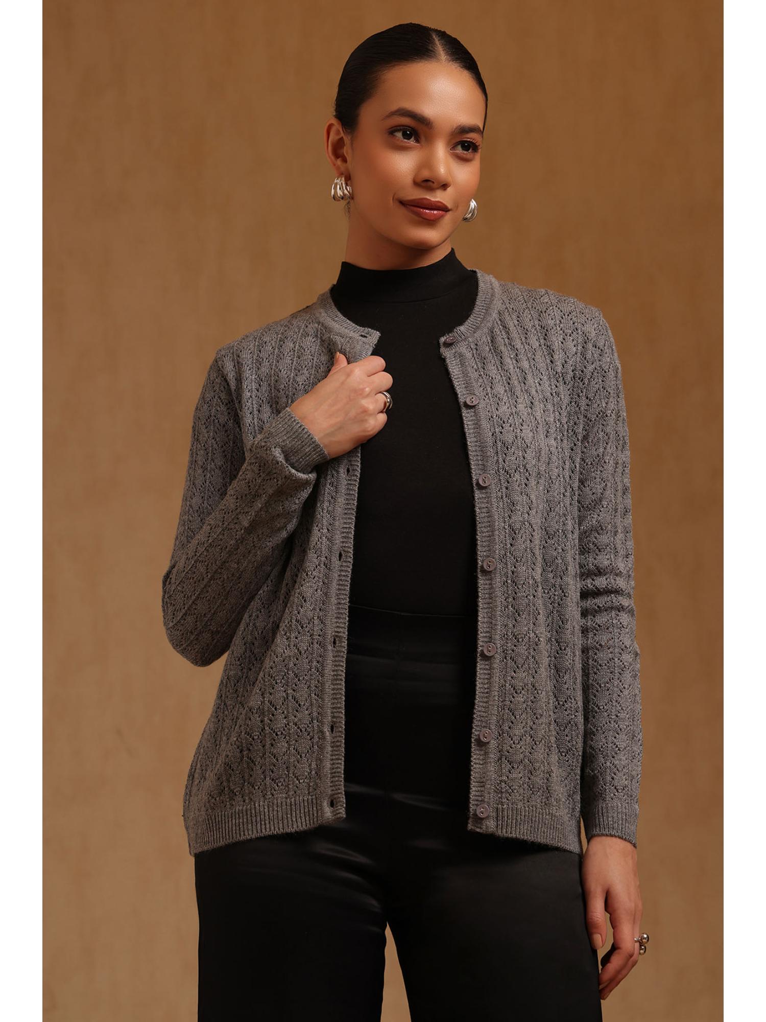 soch Womens Grey Acrylic Crochet Cardigan-picture-16