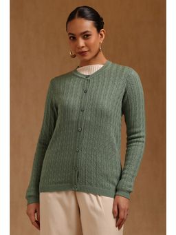 Soch - Womens Sage Green Acrylic Crochet Cardigan