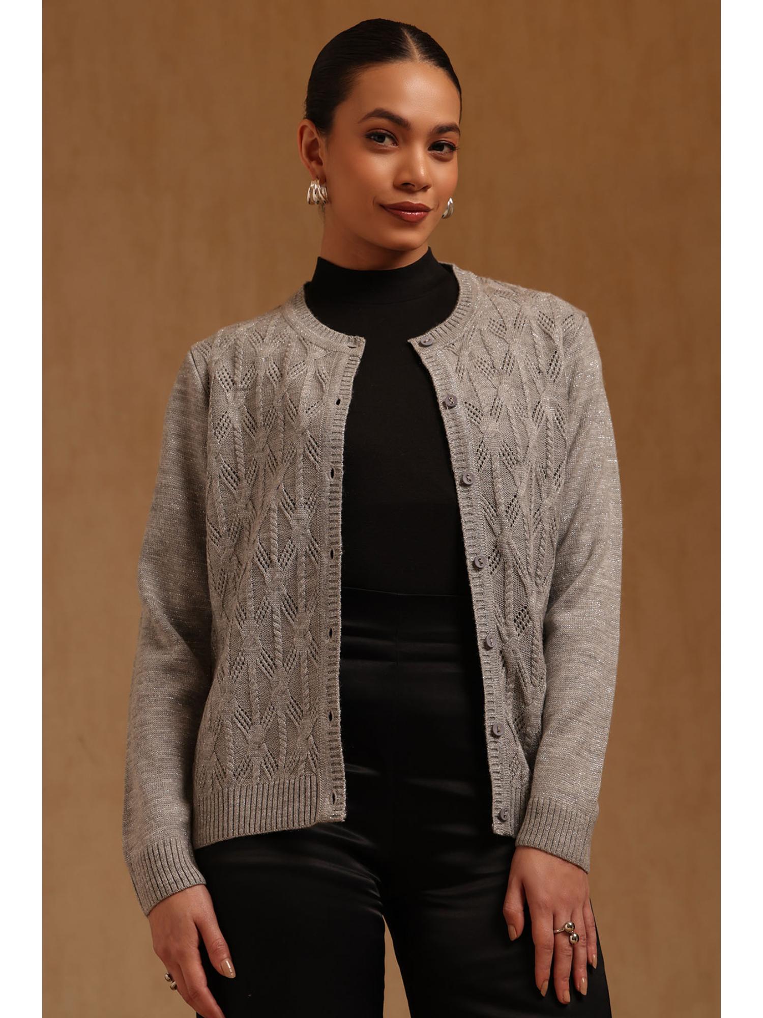 Womens Grey Acrylic Cardigan-image-14