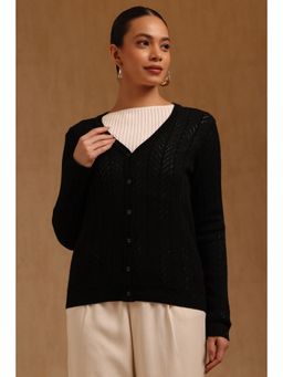 Soch - Womens Black Acrylic Knitted Cardigan