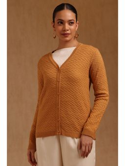 Soch - Womens Mustard Acrylic Knitted Cardigan