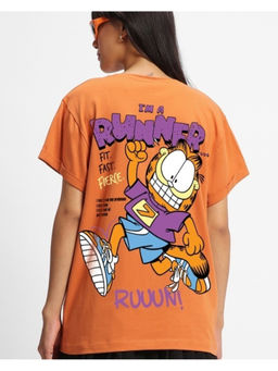 Bewakoof - Official Garfield Women's Orange Da Runner Graphic Printed Boyfriend T-shirt
