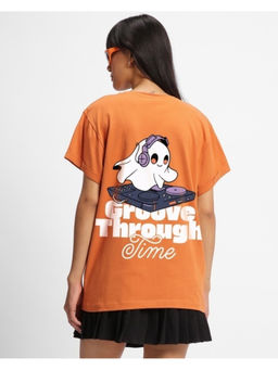 Bewakoof - Women's Orange Groove Graphic Printed Boyfriend T-shirt