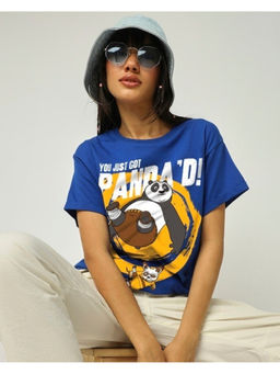 Bewakoof - Kung Fu Panda Women's Blue Just Got Panda'd Graphic Printed Boyfriend T-shirt