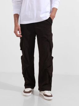 The Indian Garage Co - Men Baggy Fit Textured Mid-Rise Brown Cargo