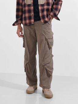 The Indian Garage Co - Men Baggy Fit Textured Mid-Rise Grey Cargo