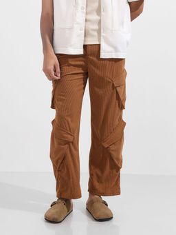 The Indian Garage Co - Men Baggy Fit Textured Mid-Rise Rust Cargo