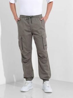The Indian Garage Co - Men Relaxed Fit Solid Mid-Rise Grey Joggers