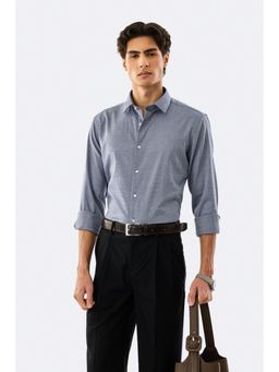 Snitch - Navy Blue Micro Textured Full Sleeves Slim Formal Luxe Shirt for Men