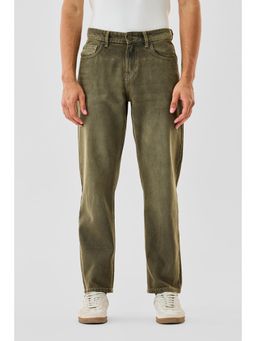 Snitch - Olive Washed Relaxed Casual Jeans for Men