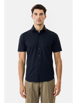 Snitch - Navy Blue Solid Half Sleeves Slim Semi Formal Shirt for Men