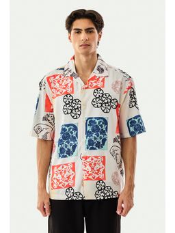 Snitch - Off White Printed Half Sleeves Boxy Casual Shirt for Men