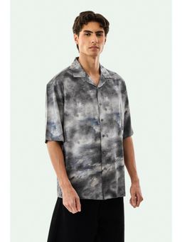Snitch - Grey Abstract Half Sleeves Boxy Casual Shirt for Men
