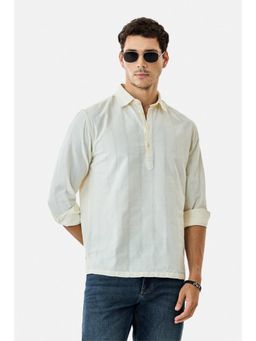 Snitch - Cream Textured Full Sleeves Regular Casual Shirt for Men