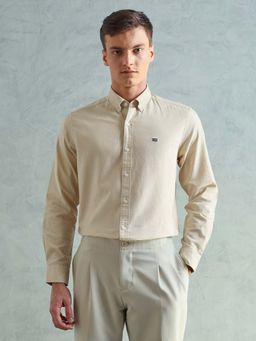 Arrow Sports - Men Smart Slim Fit Solid Beige Shirt