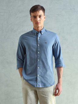 Arrow Sports - Men Smart Slim Fit Solid Blue Shirt