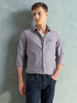Arrow Sports - Men Smart Slim Fit Stripes Purple Shirt