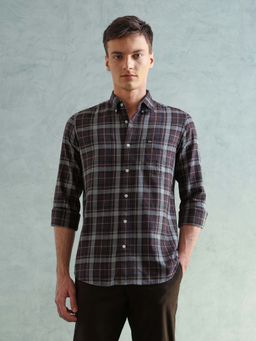 Arrow Sports - Men Smart Slim Fit Checked Brown Shirt