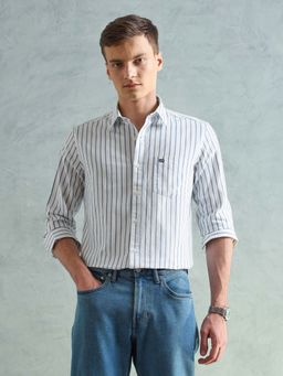 Arrow Sports - Men Smart Slim Fit Striped White Shirt
