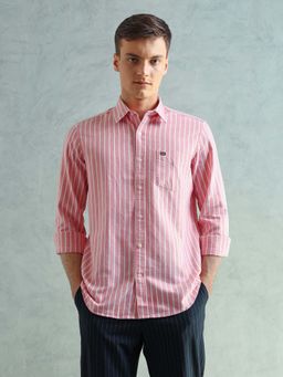 Arrow Sports - Men Smart Slim Fit Striped Pink Shirt