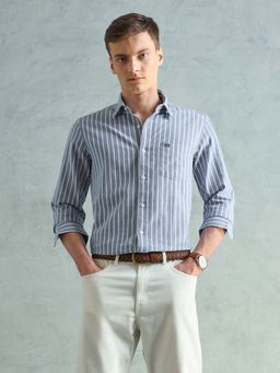 Arrow Sports - Men Smart Slim Fit Striped Blue Shirt