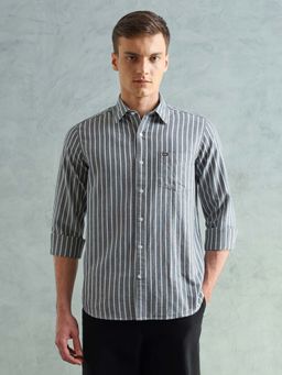 Arrow Sports - Men Smart Slim Fit Striped Grey Shirt