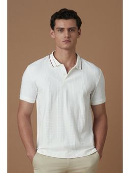 Allen Solly - Men Cream Textured Polo T-shirt
