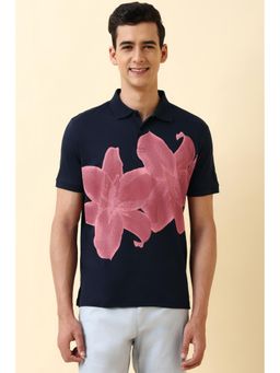 Allen Solly - Men Navy Blue Floral Printed Polo T-shirt