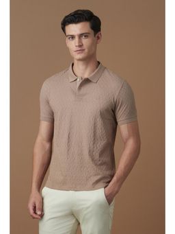 Allen Solly - Men Beige Textured Polo T-shirt