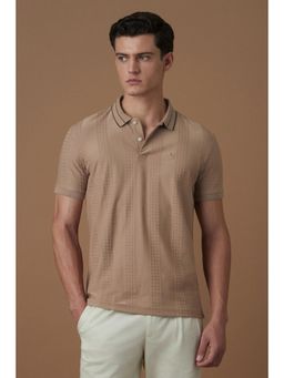 Allen Solly - Men Beige Textured Polo T-shirt
