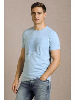 Louis Philippe - Men Light Blue Printed Crew Neck T-shirt