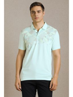 Louis Philippe - Men Light Blue Patterned Polo T-shirt