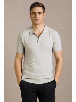 Louis Philippe - Men Grey Textured Polo T-shirt