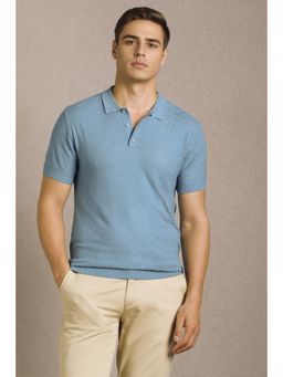 Louis Philippe - Men Light Blue Textured Polo T-shirt