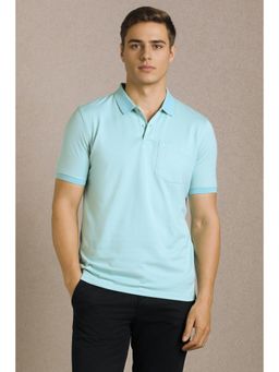 Louis Philippe - Men Light Blue Textured Polo T-shirt