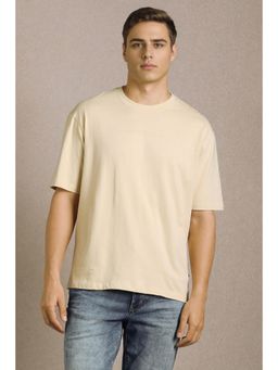 Louis Philippe - Men Beige Solid Crew Neck T-shirt