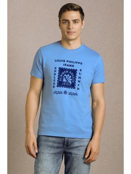 Louis Philippe - Men Blue Printed Crew Neck T-shirt