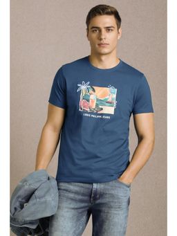 Louis Philippe - Men Blue Printed Crew Neck T-shirt