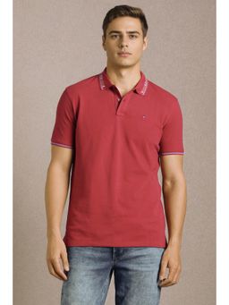 Louis Philippe - Men Red Solid Polo T-shirt