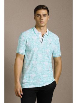 Louis Philippe - Men Light Blue Printed Polo T-shirt