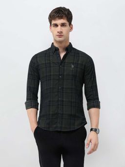U.S. Polo Assn. Denim Co. - Men's Tartan Checked Corduroy Green Shirt