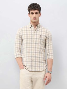 U.S. Polo Assn. Denim Co. - Men's Grid Tattersall Checked Corduroy Beige Shirt